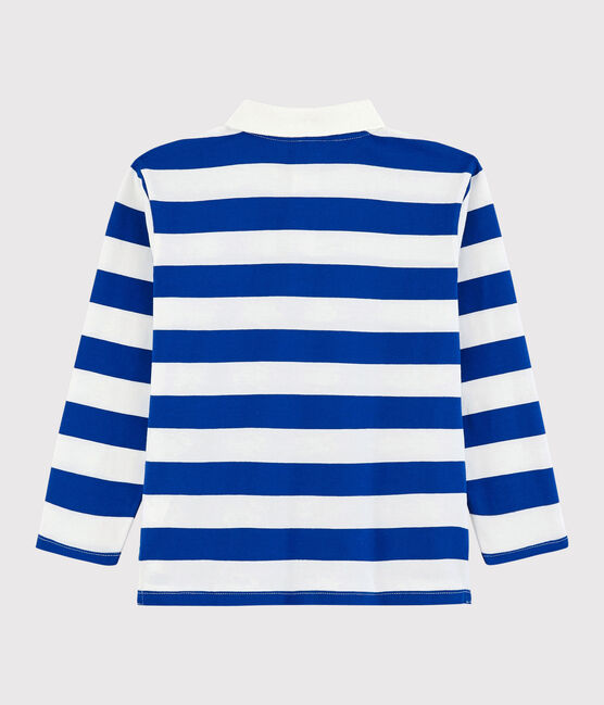 Polo manches longues en jersey enfant garçon bleu SURF/blanc MARSHMALLOW