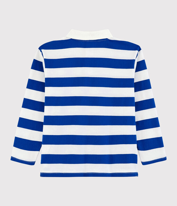 Polo manches longues en jersey enfant gar&ccedil;on bleu/blanc