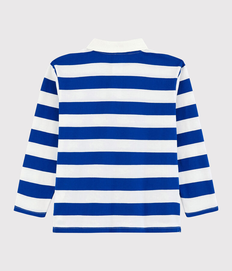 Polo manches longues en jersey enfant gar&ccedil;on bleu SURF/blanc MARSHMALLOW