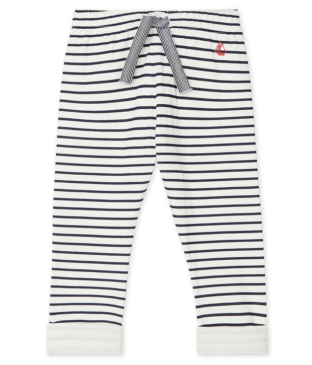 Pantalon b&eacute;b&eacute; en tubique imprim&eacute; blanc/bleu