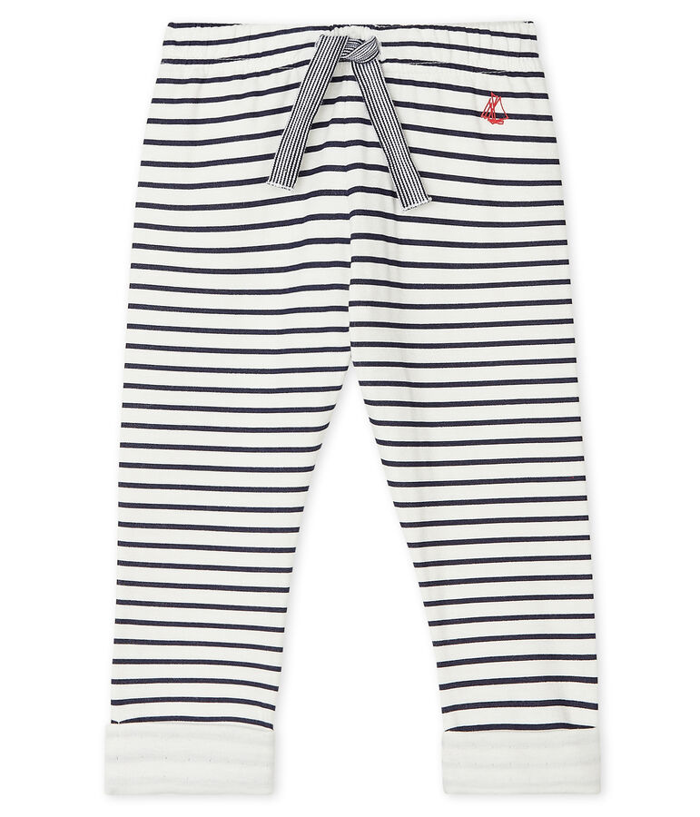 Pantalon b&eacute;b&eacute; en tubique imprim&eacute; blanc/bleu