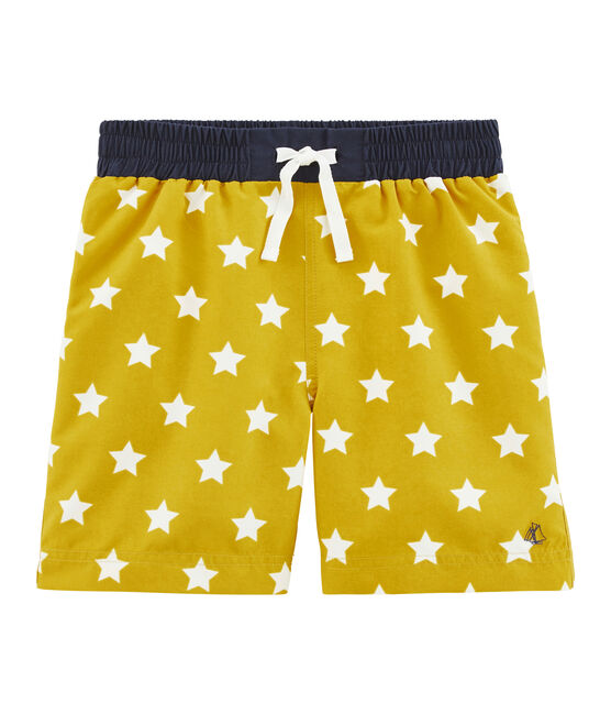 Short de plage enfant garçon jaune BAMBOO/blanc MARSHMALLOW