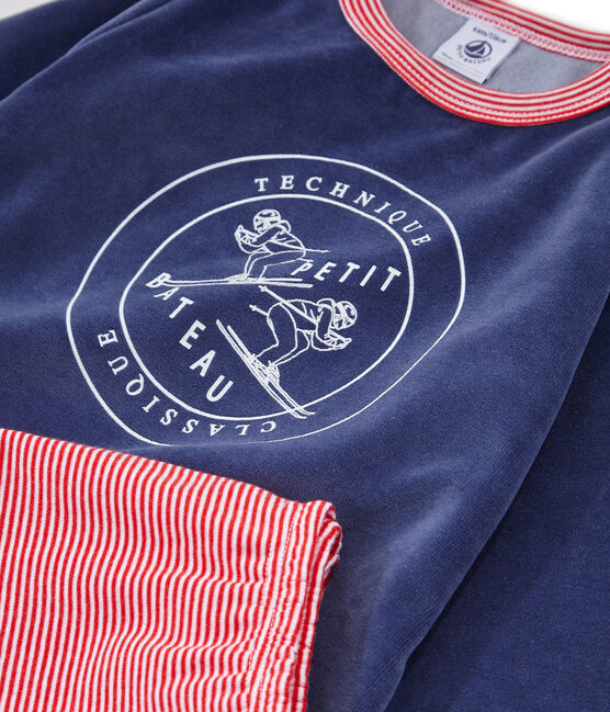 Pyjama petit garçon en velours bleu CHALOUPE/blanc MULTICO