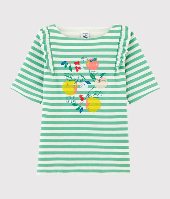 Tee-shirt manches courtes en jersey enfant fille vert ALOEVERA/blanc MARSHMALLOW