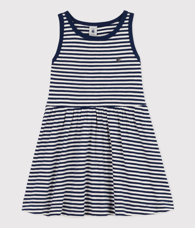Robe ray&eacute;e sans manches en coton enfant fille bleu/blanc