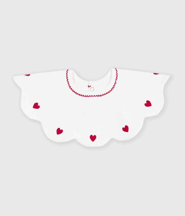 Bavoir b&eacute;b&eacute; en coton avec c&oelig;urs brod&eacute;s blanc