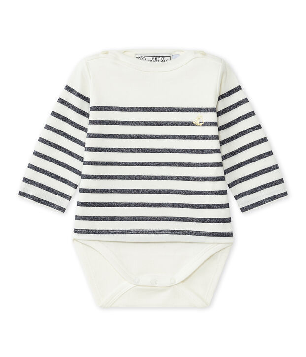Body marini&egrave;re manches longues b&eacute;b&eacute; fille blanc/bleu