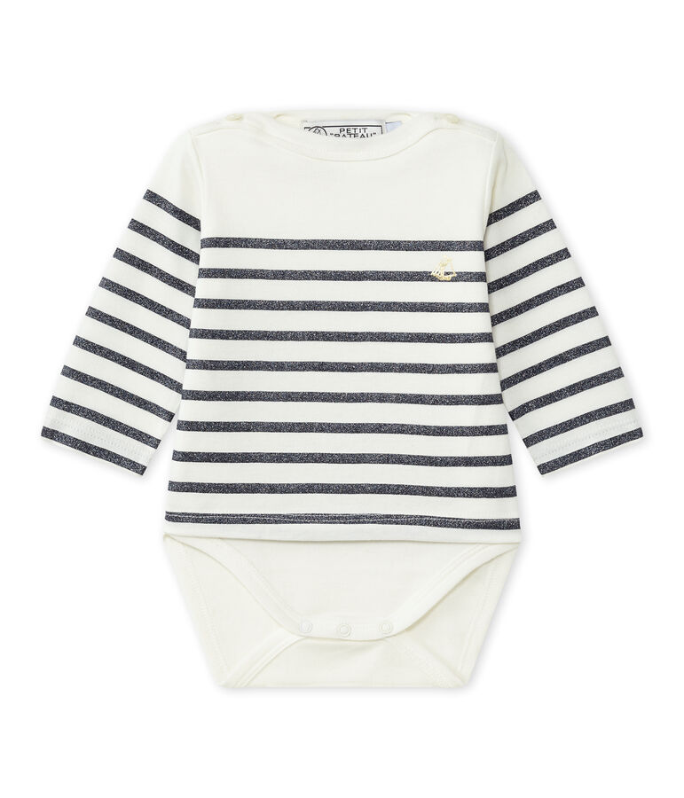 Body marini&egrave;re manches longues b&eacute;b&eacute; fille blanc/bleu