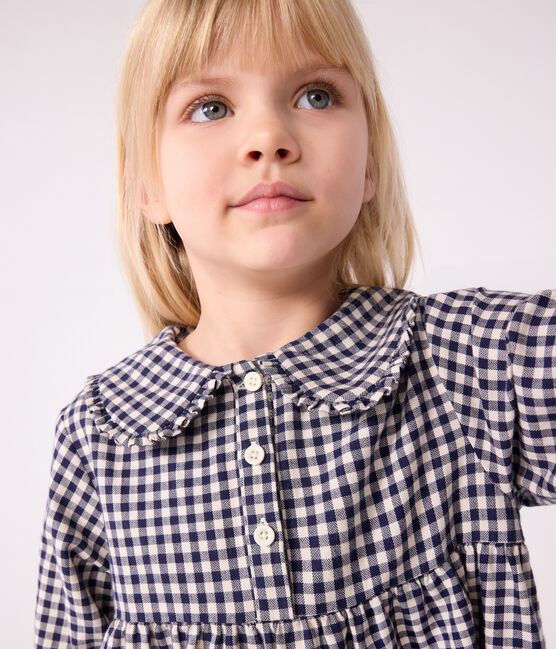 Robe enfant manches longues en flanelle à carreaux bleu SOIR/ MILK