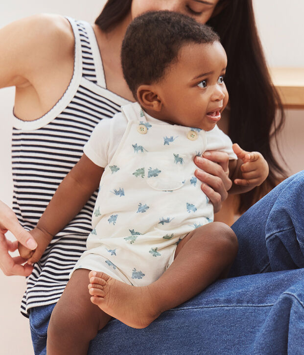 Ensemble salopette/body b&eacute;b&eacute; en coton imprim&eacute; animaux blanc/multicouleur
