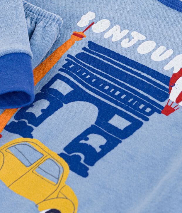 Pyjama enfant en velours &agrave; motif Paris bleu