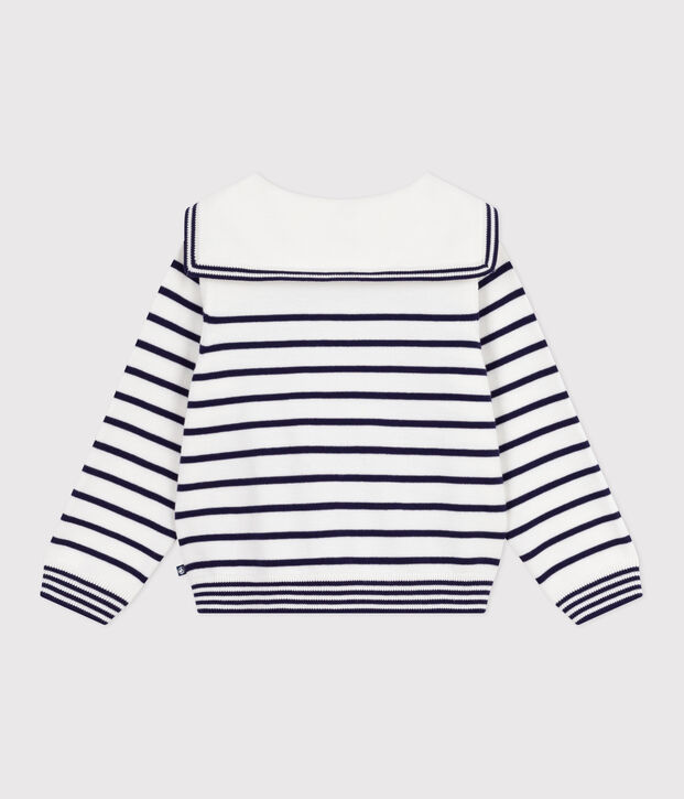 Pull marin enfant en coton &agrave; rayures bleu/bleu