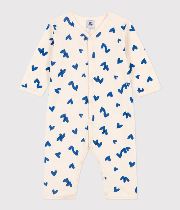 Pyjama b&eacute;b&eacute; sans pieds imprim&eacute; en coton &eacute;cru/bleu