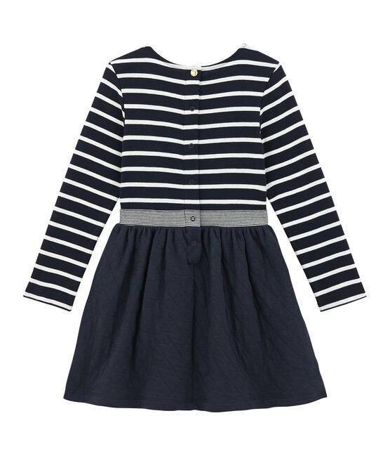 Robe enfant fille bi-matière rayée bleu SMOKING/blanc MARSHMALLOW