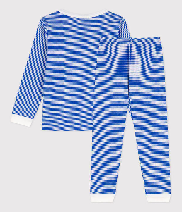 Pyjama milleraies en coton enfant bleu/blanc