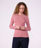 Tee-shirt femme en coton manches longues &agrave; rayures rouge/blanc