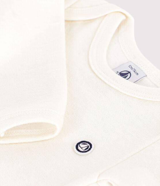 Body jambes longues bébé en laine et coton ECRU 08163