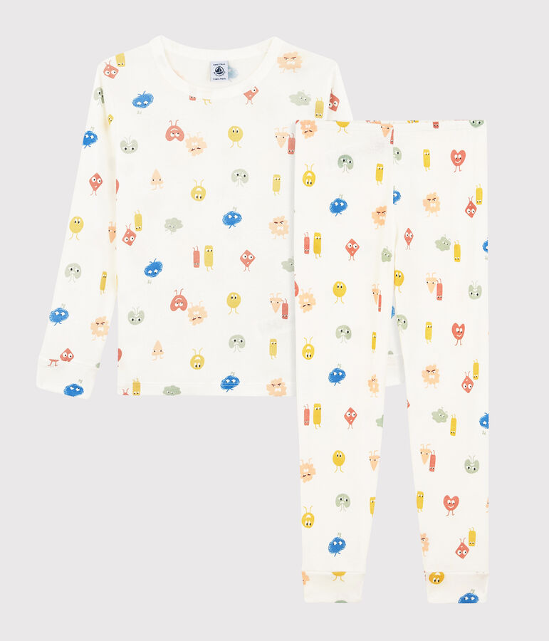 Pyjama &eacute;motions en coton lyocell enfant blanc/multicouleur