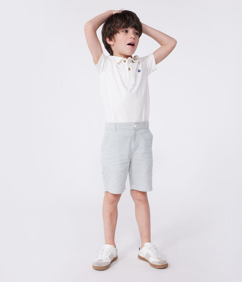 Polo enfant en coton &agrave; manches courtes uni blanc MARSHMALLOW