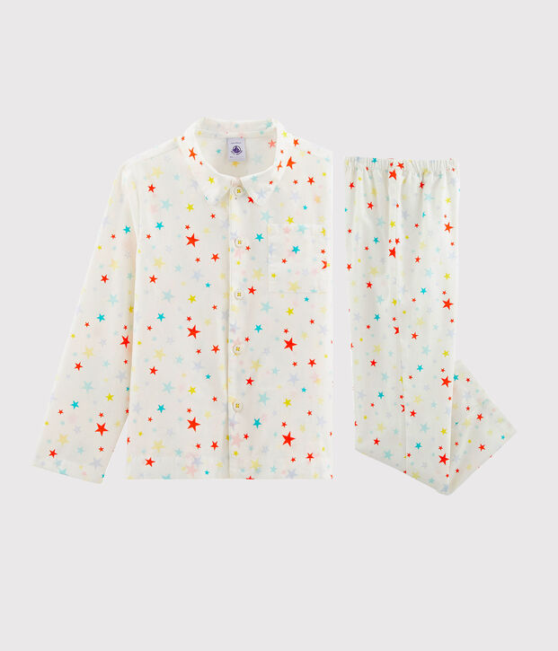 Pyjama petit gar&ccedil;on en twill blanc/multicouleur