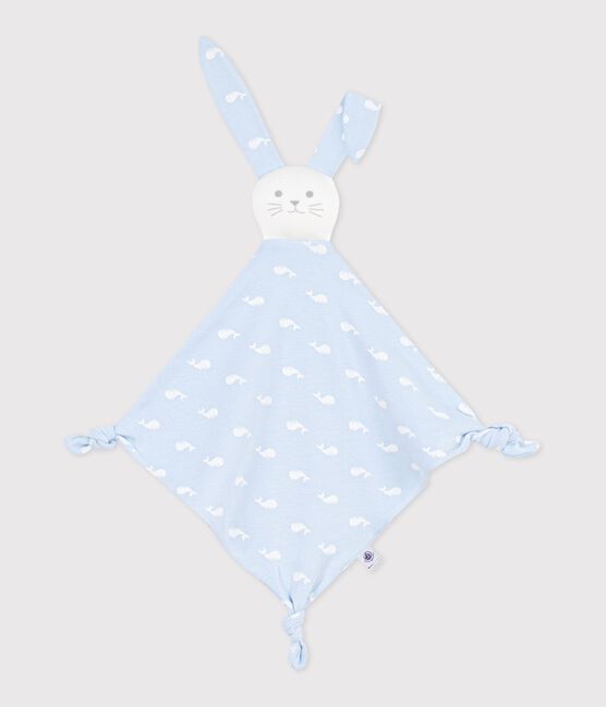 Doudou bébé en coton imprimé baleine bleu TOUDOU/blanc MARSHMALLOW