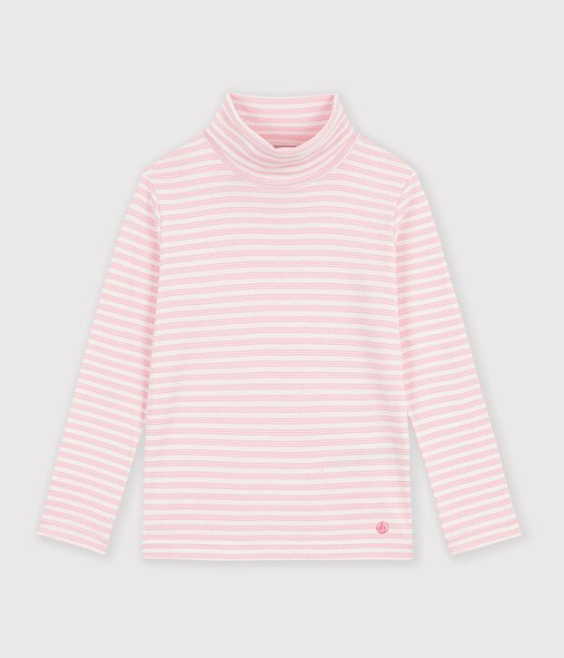 Sous-pull enfant en coton &agrave; rayures rose/rose