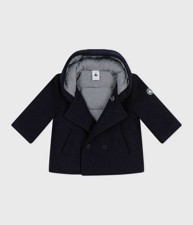 Caban b&eacute;b&eacute; en drap de laine uni bleu marine