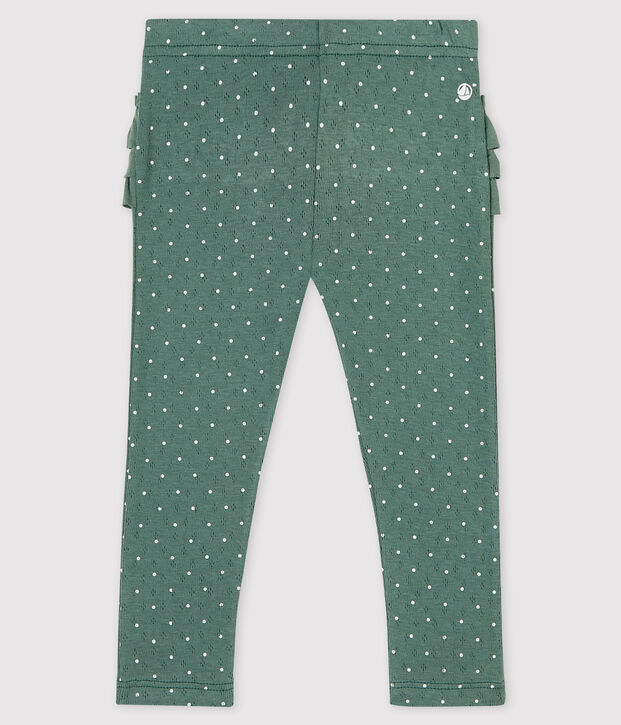 Legging imprim&eacute;e en coton b&eacute;b&eacute; fille vert/blanc