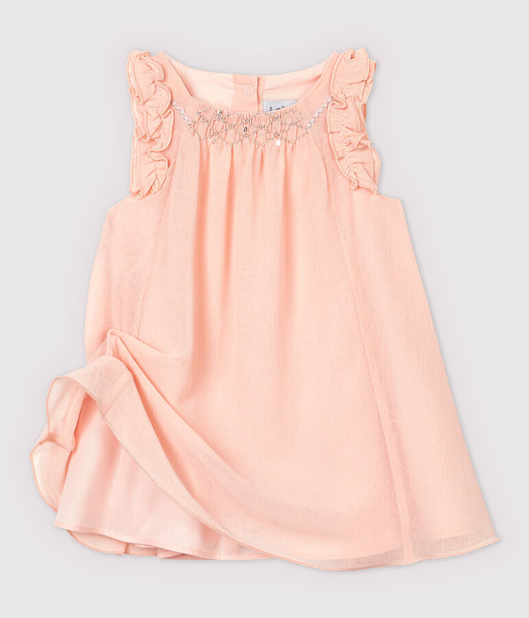 Robe manches courtes en cr&ecirc;pe b&eacute;b&eacute; fille rose MINOIS