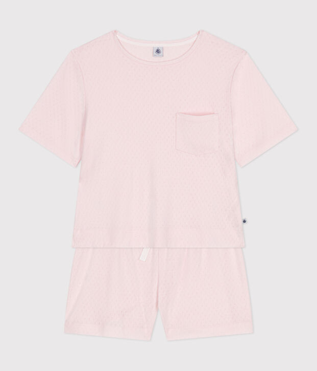 Pyjama short femme en coton manches courtes rose clair