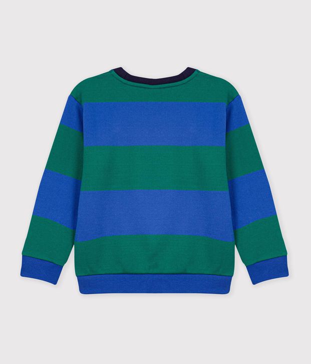 Sweatshirt enfant en coton &agrave; rayures bleu/vert