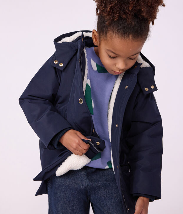 Parka enfant mi-longue unie bleu marine