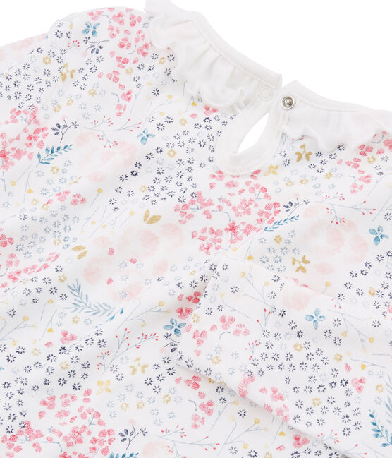 Pyjama petite fille coupe très ajustée en côte blanc MARSHMALLOW/blanc MULTICO