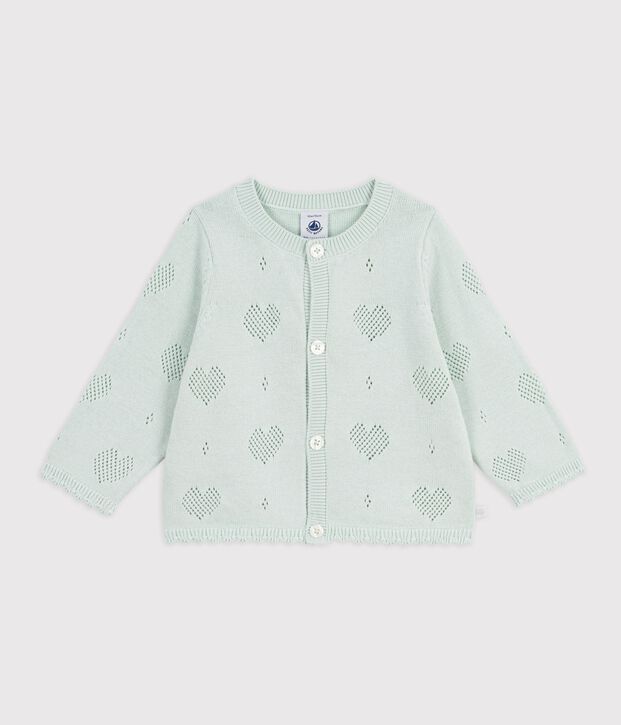 Cardigan b&eacute;b&eacute; en coton &agrave; motifs c&oelig;urs vert