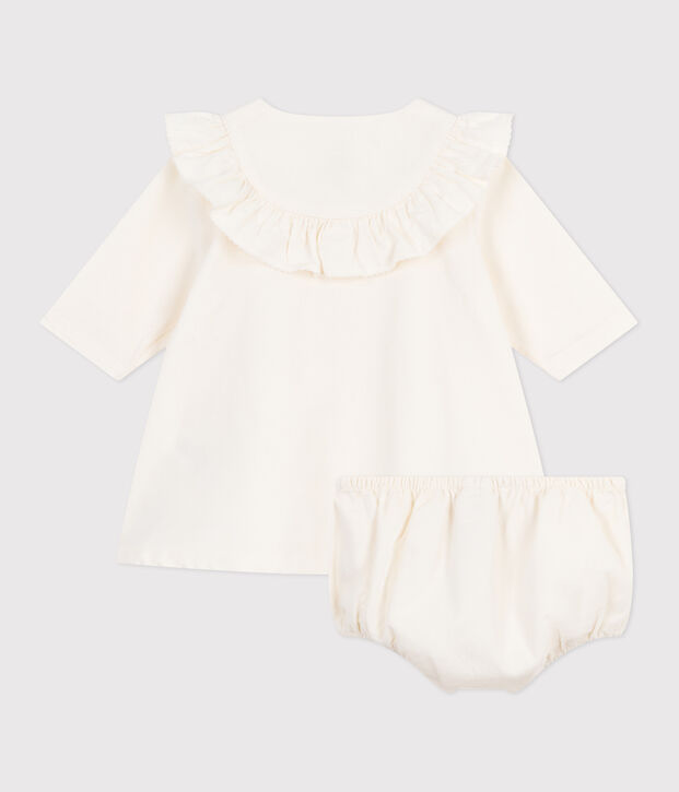 Robe c&eacute;r&eacute;monie b&eacute;b&eacute; en velours brod&eacute; et son bloomer blanc cass&eacute;