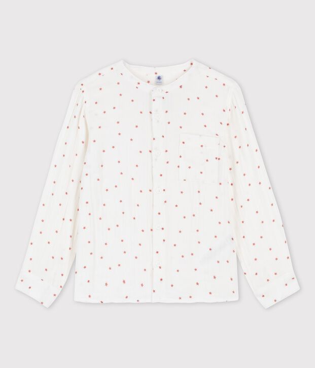 Chemise imprim&eacute;e en gaze de coton enfant gar&ccedil;on blanc/marron