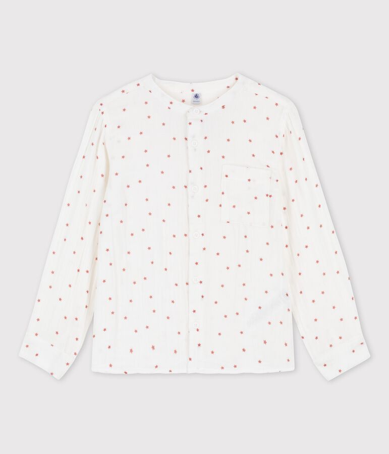 Chemise imprim&eacute;e en gaze de coton enfant gar&ccedil;on blanc MARSHMALLOW/rouge OMBRIE