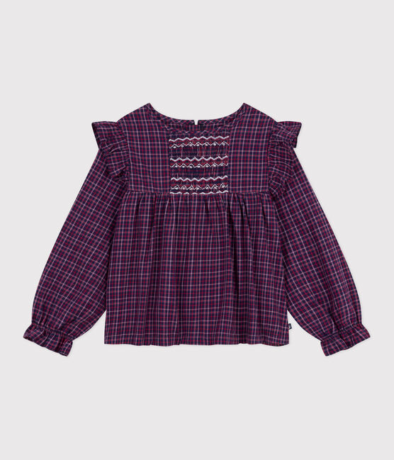 Blouse enfant en flanelle manches longues à carreaux bleu SMOKING/blanc MULTICO