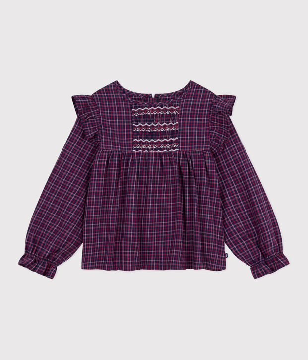 Blouse enfant en flanelle manches longues &agrave; carreaux bleu/multicouleur