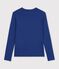 Tee-shirt femme en coton manches longue uni bleu