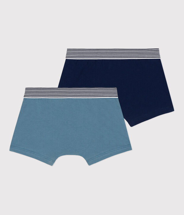 Lot de 2 boxers unis petit gar&ccedil;on en coton et &eacute;lasthanne multicouleur