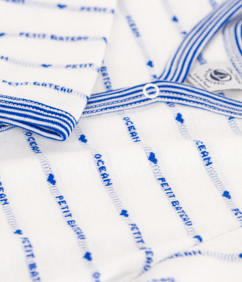 Dors-bien sans pieds jacquard en coton blanc MARSHMALLOW/bleu PERSE