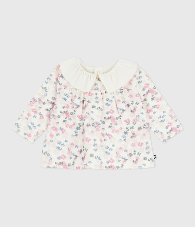 Blouse b&eacute;b&eacute; en coton manches longues, imprim&eacute; fleurs &eacute;cru/multicouleur