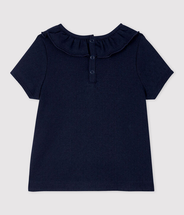 Blouse ajour&eacute;e manches courtes en coton b&eacute;b&eacute; fille bleu