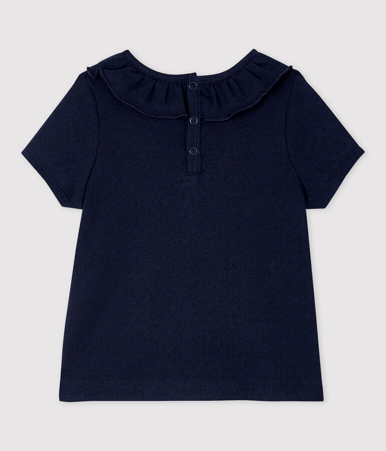Blouse ajour&eacute;e manches courtes en coton b&eacute;b&eacute; fille bleu SMOKING
