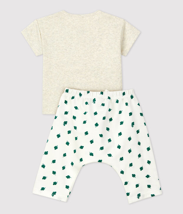 Ensemble 2 pi&egrave;ces imprim&eacute; v&eacute;g&eacute;tal en molleton bio b&eacute;b&eacute; beige/multicouleur