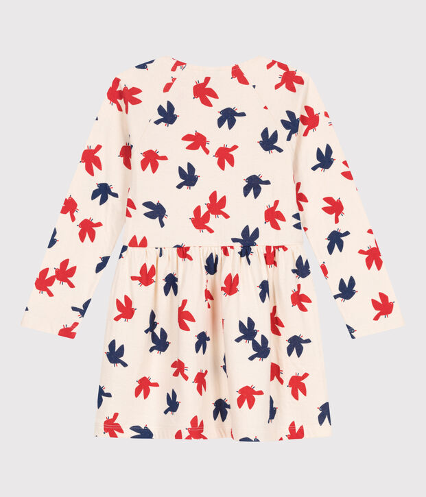 Robe enfant en coton manches longues imprim&eacute;e &eacute;cru/multicouleur