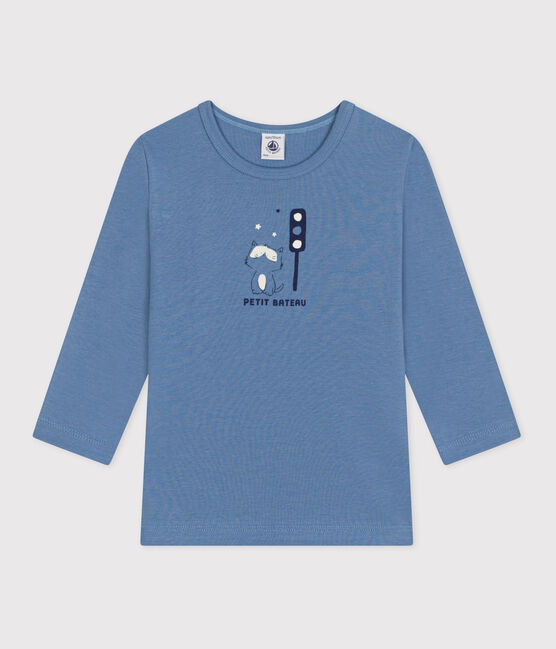 Tee-shirt enfant en coton manches longues bleu BEACH