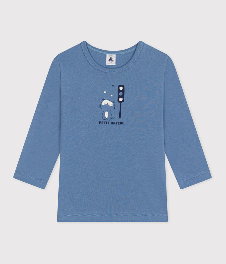 Tee-shirt enfant en coton manches longues bleu BEACH