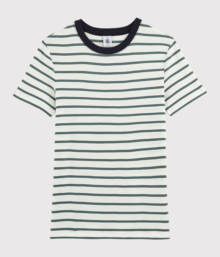 T-shirt col rond iconique en coton Femme blanc MARSHMALLOW/vert VALLEE